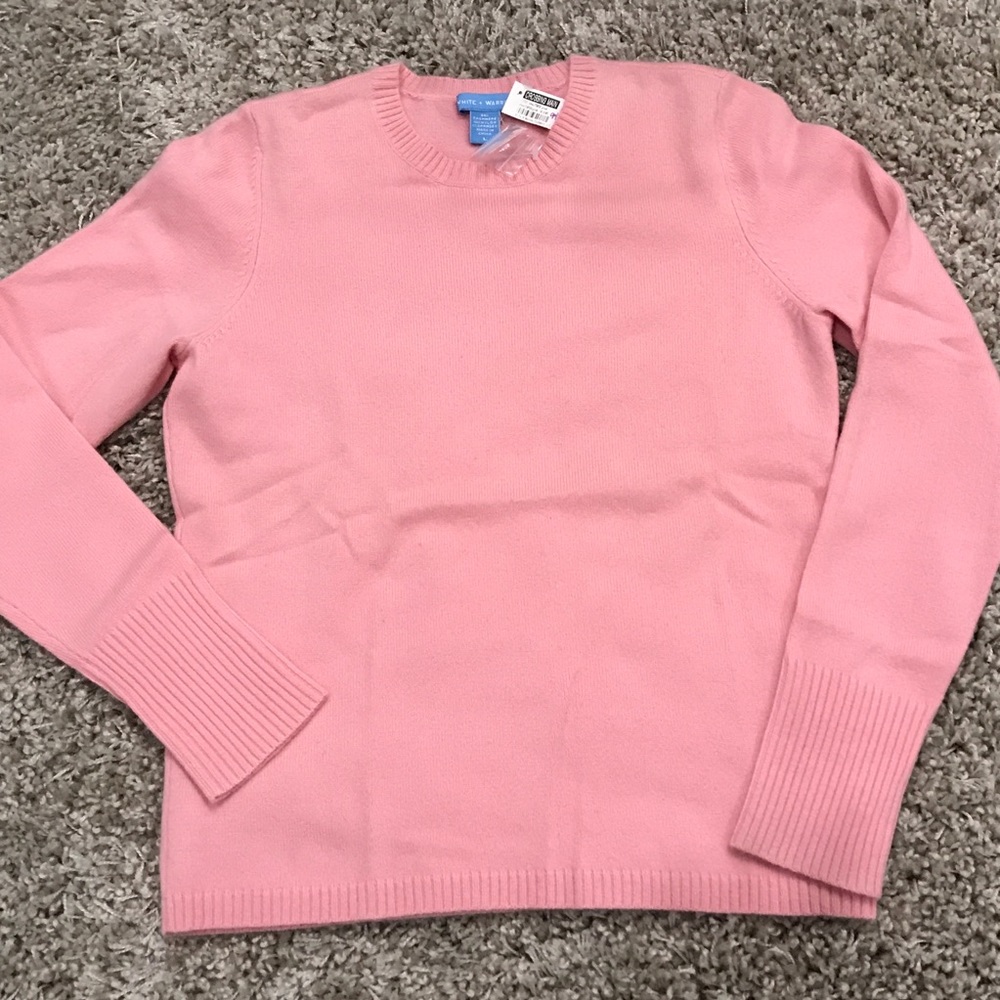 NWT White + Warren Pretty in Pink Cashmere Crew neck sweater sz L